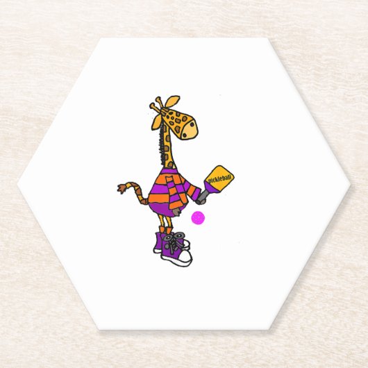 Grappige Giraffe die Pickleball speelt Kartonnen Onderzetters (Voorkant)