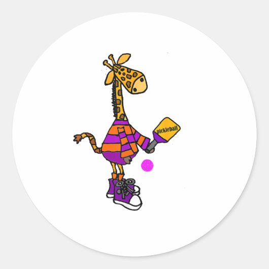 Grappige Giraffe die Pickleball speelt Ronde Sticker (Voorkant)