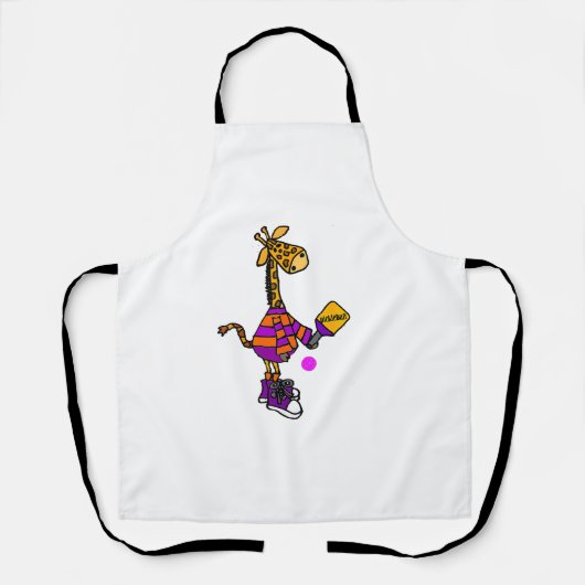 Grappige Giraffe die Pickleball speelt Schort (Voorkant)