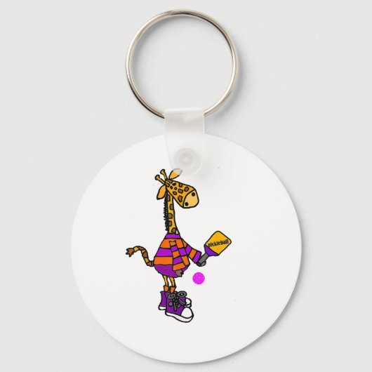 Grappige Giraffe die Pickleball speelt Sleutelhanger (Voorkant)