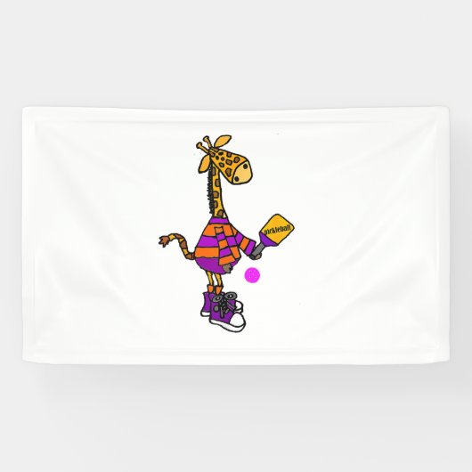 Grappige Giraffe die Pickleball speelt Spandoek (Horizontaal)