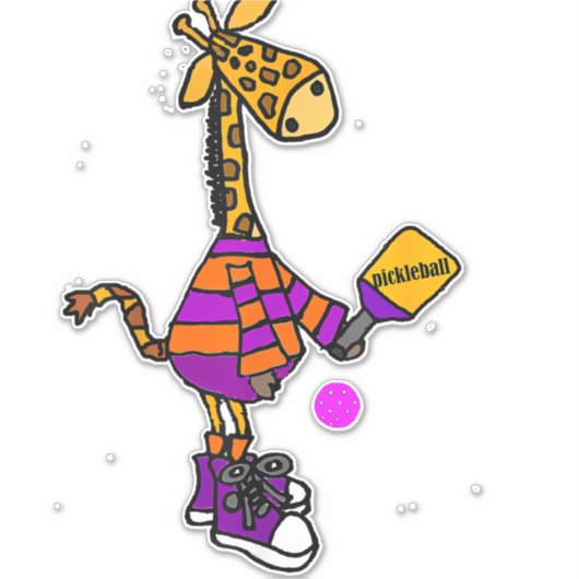 Grappige Giraffe die Pickleball speelt Sticker (Voorkant)