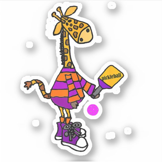 Grappige Giraffe die Pickleball speelt Sticker (Voorkant)