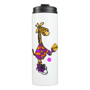 Grappige Giraffe die Pickleball speelt Thermosbeker