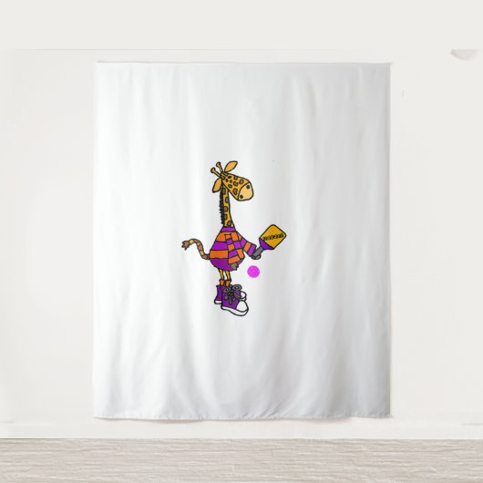 Grappige Giraffe die Pickleball speelt Wandkleed (Voorkant)