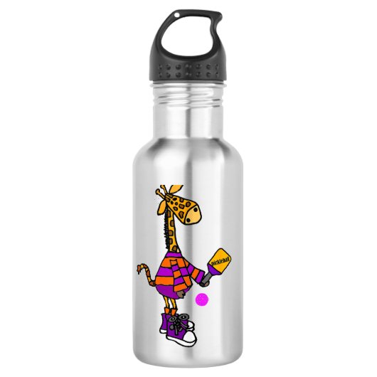 Grappige Giraffe die Pickleball speelt Waterfles (Voorkant)