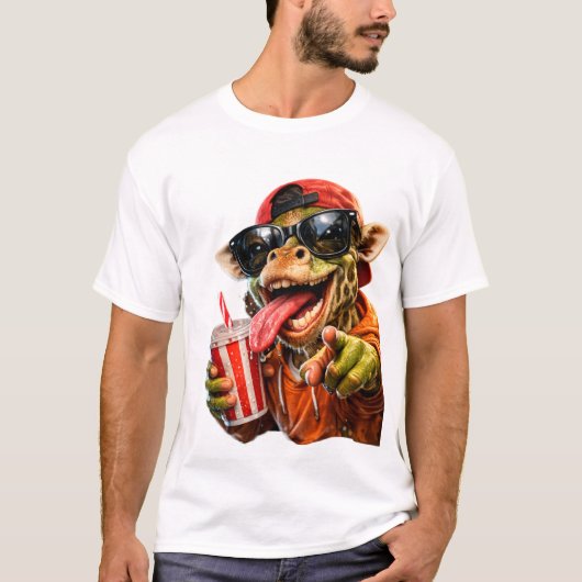 Grappige Giraffe Drink Mode T-shirt   (Voorkant)