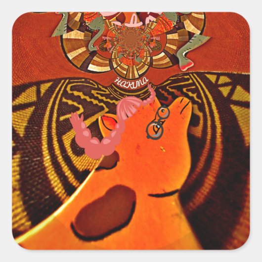 Grappige Giraffe: een caleidoscopische Afrikaanse Vierkante Sticker (Voorkant)
