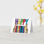 Grappige Giraffe en Kleurrijke Blok Verjaardagstek Kaart (Gele Bloem)