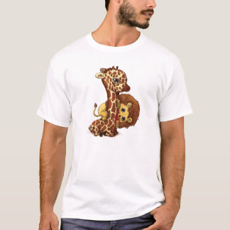 Grappige Giraffe en Leeuw Speelse Kunst T-shirt