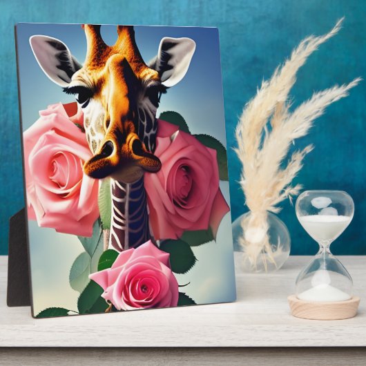 Grappige Giraffe en Rozen Surrealistisch Fotoplaat (Zijkant)