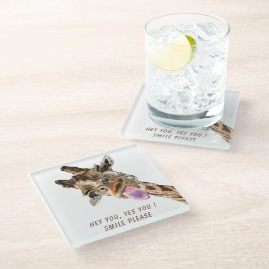 Grappige Giraffe Glas Onderzetter Glimlach - Aange (Schuin)