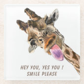 Grappige Giraffe Glas Onderzetter Glimlach - Aange (Voorkant)