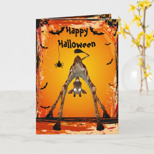 Grappige Giraffe Halloween Kaart (Gele Bloem)