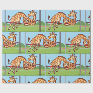 Grappige Giraffe Hoge Sprong Cartoon Cadeaupapier