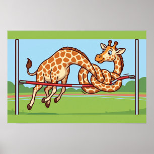 Grappige Giraffe Hoge Sprong Cartoon Poster
