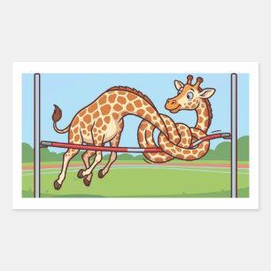 Grappige Giraffe Hoge Sprong Cartoon Rechthoekige Sticker