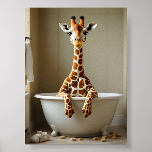 Grappige giraffe in bad poster (Voorkant)