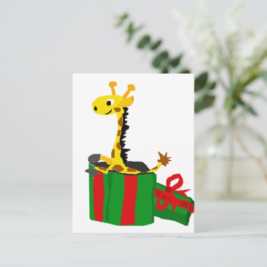 Grappige Giraffe in kerstcadeaudoos Feestdagenkaart (Staand voorkant)