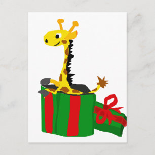 Grappige Giraffe in kerstcadeaudoos Feestdagenkaart