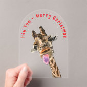 Grappige Giraffe kerst Kaart - aangepaste tekst Acryl Uitnodigingen (Insitu (Draagbaar))