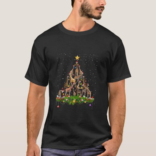 Grappige Giraffe Kerstboom Ornament Decor Schattig T-shirt (Voorkant)