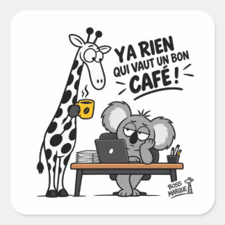 Grappige Giraffe & Koala en goede koffie Vierkante Sticker