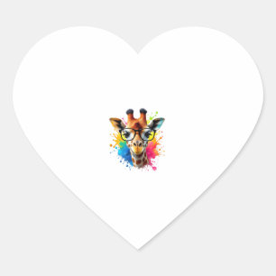 Grappige Giraffe met bril _ Kleurrijke verfspatten Hart Sticker
