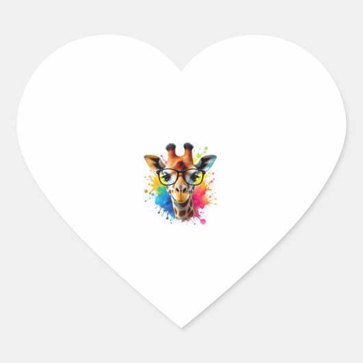 Grappige Giraffe met bril _ Kleurrijke verfspatten Hart Sticker (Voorkant)
