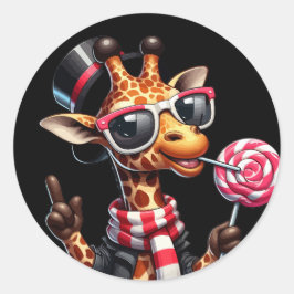 Grappige Giraffe met zonnebril Ronde Sticker