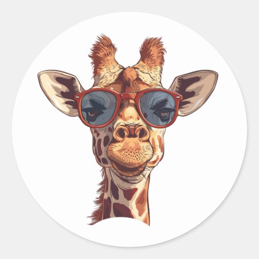 Grappige Giraffe met zonnebril Ronde Sticker (Voorkant)