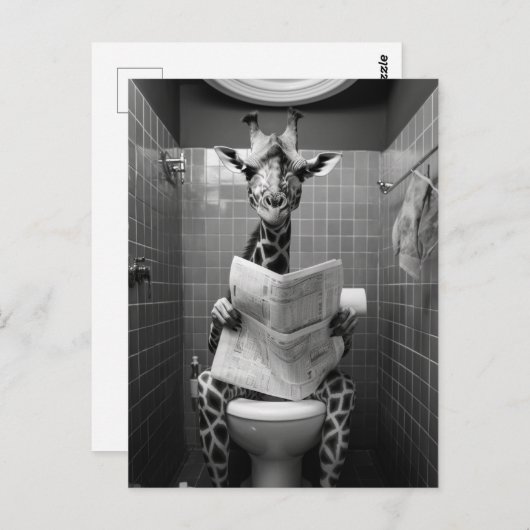 Grappige Giraffe op de WC Briefkaart (Voorkant / Achterkant)