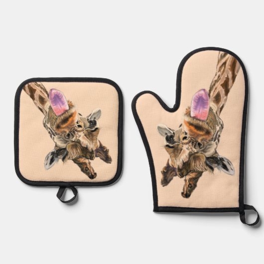 Grappige Giraffe Oven Mitt & Pot Holder Set (Voorkant)