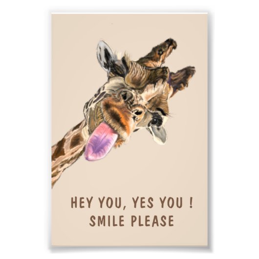 Grappige Giraffe Poster Hey Jij Lach Alsjeblieft (Voorkant)