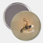 Grappige giraffe rijdt op een motor magneet (Voorkant / Achterkant)