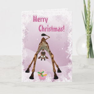 Grappige Giraffe & Roze Kerstkaart Cupcake Feestdagen Kaart