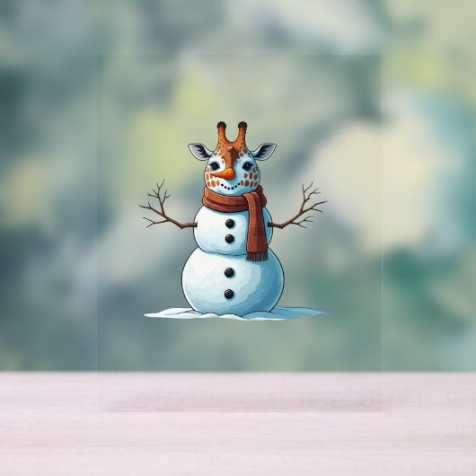 Grappige Giraffe Sneeuwman Sjaal Kerst Vrouwen Man Acryl Bord (Neutraal)
