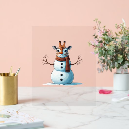 Grappige Giraffe Sneeuwman Sjaal Kerst Vrouwen Man Acryl Bord (Huwelijk)