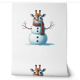 Grappige Giraffe Sneeuwman Sjaal Kerst Vrouwen Man Behang