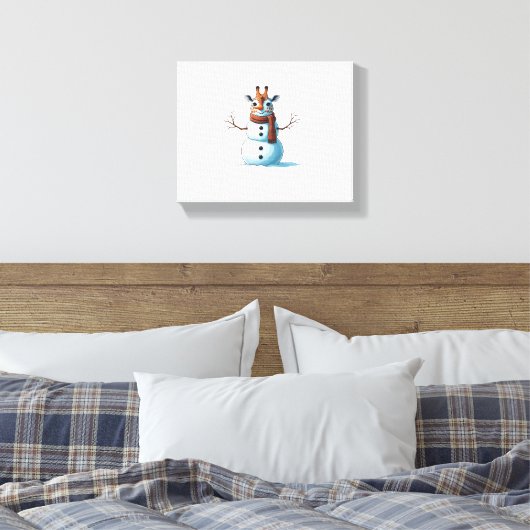 Grappige Giraffe Sneeuwman Sjaal Kerst Vrouwen Man Canvas Afdruk (Insitu (Slaapkamer))