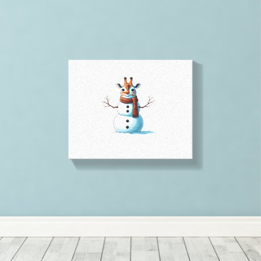 Grappige Giraffe Sneeuwman Sjaal Kerst Vrouwen Man Canvas Afdruk (Insitu (Houten vloer))