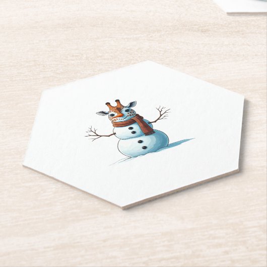 Grappige Giraffe Sneeuwman Sjaal Kerst Vrouwen Man Kartonnen Onderzetters (Schuin)