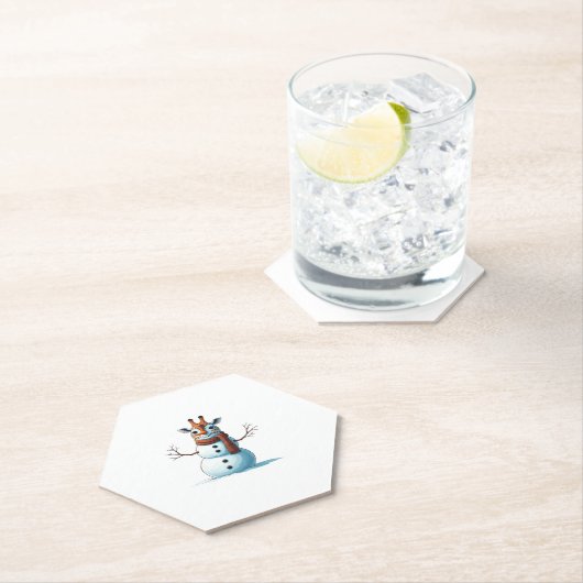 Grappige Giraffe Sneeuwman Sjaal Kerst Vrouwen Man Kartonnen Onderzetters (Insitu)