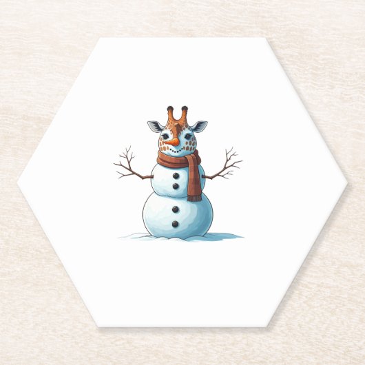 Grappige Giraffe Sneeuwman Sjaal Kerst Vrouwen Man Kartonnen Onderzetters (Voorkant)