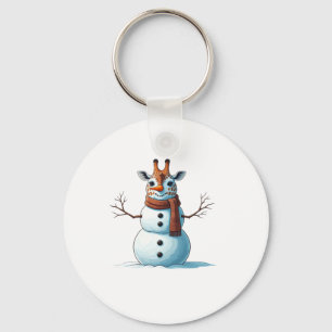 Grappige Giraffe Sneeuwman Sjaal Kerst Vrouwen Man Sleutelhanger