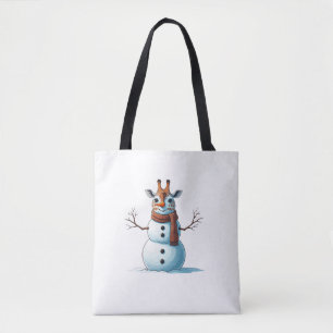 Grappige Giraffe Sneeuwman Sjaal Kerst Vrouwen Man Tote Bag