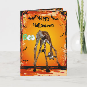 Grappige Giraffe & Spider Halloween Kaart