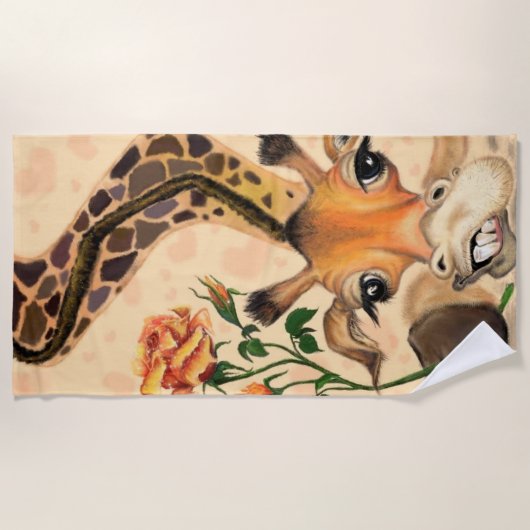 Grappige Giraffe Strandlaken Gentleman met Roos (Voorkant)