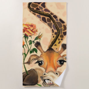 Grappige Giraffe Strandlaken Gentleman met Roos
