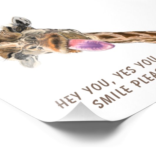 Grappige Giraffe Tongue Out en Speelse Wink Smile Foto Afdruk (Hoek)